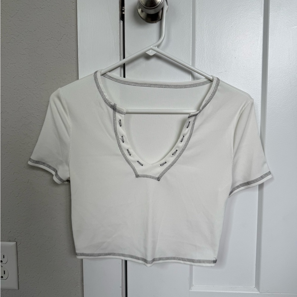 SHEIN White Crop Top with Cut Out Design
